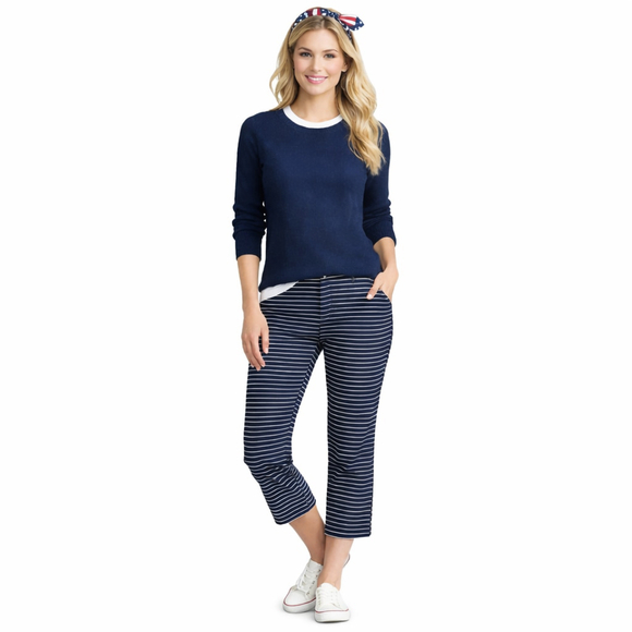 LOFT Pants - Women's LOFT Marisa Petite Ankle & Cropped Pants Navy White Stripe 8P